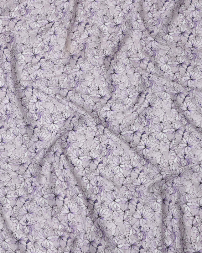 Lavender Floral Outline Print Cotton Lawn Fabric with Watercolor Effect, 110 Cms Width, Made in India-D24316