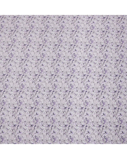 Lavender Floral Outline Print Cotton Lawn Fabric with Watercolor Effect, 110 Cms Width, Made in India-D24316