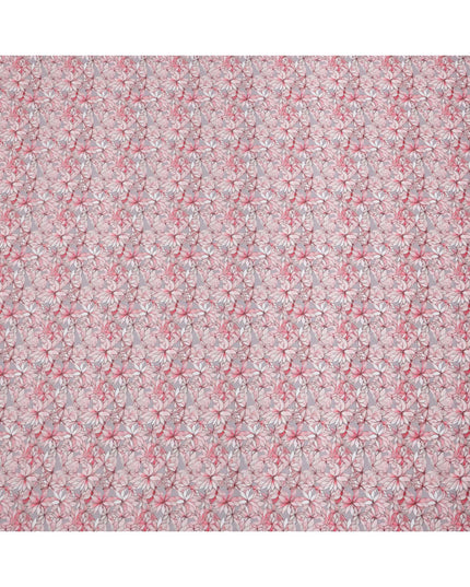 Pink Floral Outline Print Cotton Lawn Fabric with Watercolor Effect, 110 Cms Width, Made in India-D24317