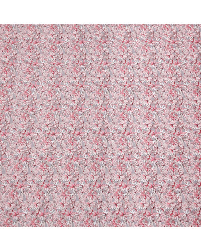 Pink Floral Outline Print Cotton Lawn Fabric with Watercolor Effect, 110 Cms Width, Made in India-D24317