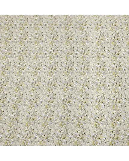 Yellow Floral Outline Print Cotton Lawn Fabric with Watercolor Effect, 110 Cms Width, Made in India-D24318