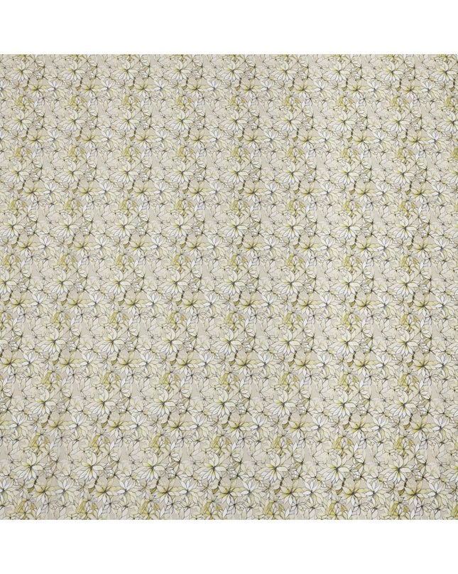 Yellow Floral Outline Print Cotton Lawn Fabric with Watercolor Effect, 110 Cms Width, Made in India-D24318