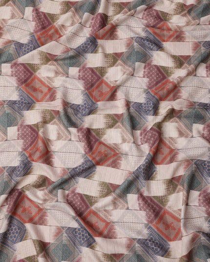 قماش فيسكوز كتان متعدد الألوان بطبعة مستوحاة من رقعة هندسية ماسية، عرض 110 سم، صنع في الهند - D25105