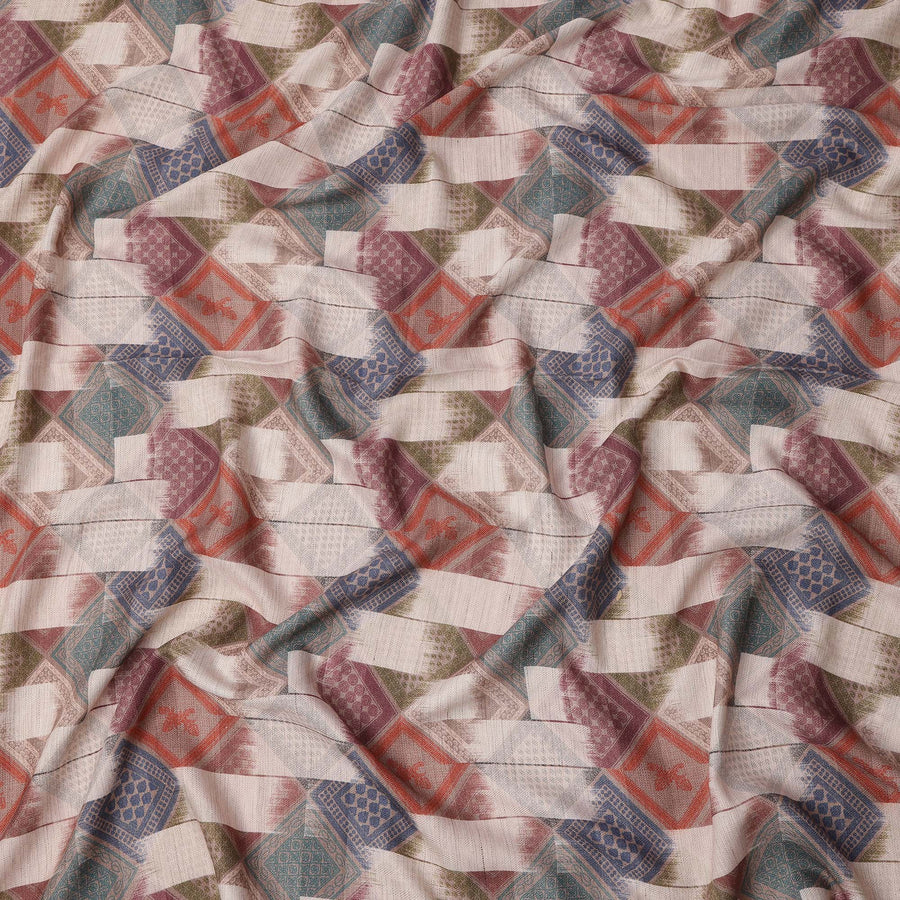 قماش فيسكوز كتان متعدد الألوان بطبعة مستوحاة من رقعة هندسية ماسية، عرض 110 سم، صنع في الهند - D25105