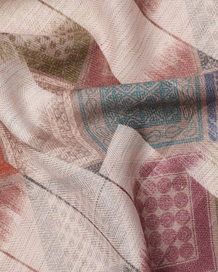 قماش فيسكوز كتان متعدد الألوان بطبعة مستوحاة من رقعة هندسية ماسية، عرض 110 سم، صنع في الهند - D25105