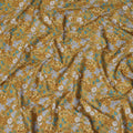 Mustard yellow cotton lawn printed Fabric with teal, white and sage botanical floral, 110 Cms Width, India-D25285