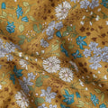 Mustard yellow cotton lawn printed Fabric with teal, white and sage botanical floral, 110 Cms Width, India-D25285