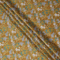 Mustard yellow cotton lawn printed Fabric with teal, white and sage botanical floral, 110 Cms Width, India-D25285