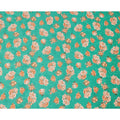 Sea green cotton lawn printed Fabric with peach rose bouquets and olive leaves, 110 Cms Width, India-D25287