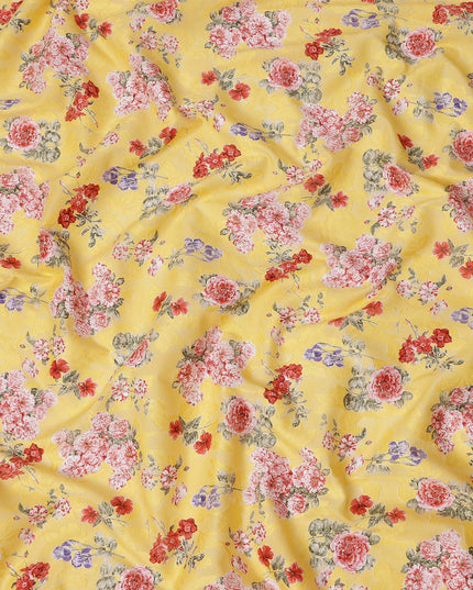 Yellow Floral Printed Cotton Uragiri Voile Fabric, 110 Cms Width, Japan-D25292