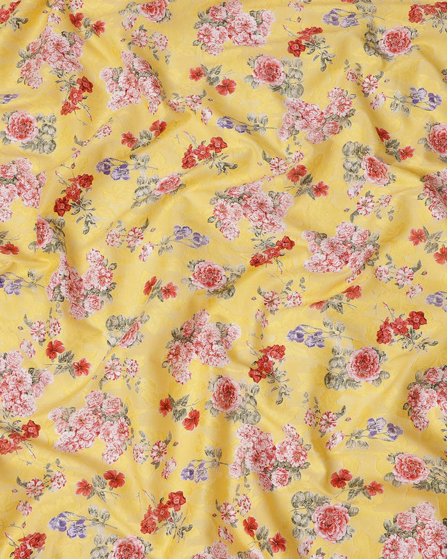 Yellow Floral Printed Cotton Uragiri Voile Fabric, 110 Cms Width, Japan-D25292