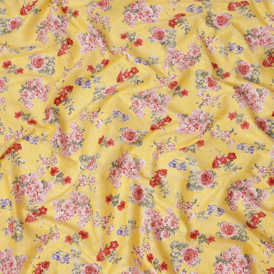 Yellow Floral Printed Cotton Uragiri Voile Fabric, 110 Cms Width, Japan-D25292