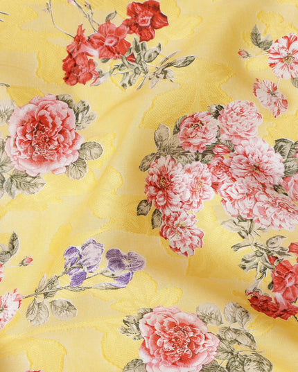 Yellow Floral Printed Cotton Uragiri Voile Fabric, 110 Cms Width, Japan-D25292