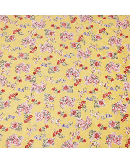 Yellow Floral Printed Cotton Uragiri Voile Fabric, 110 Cms Width, Japan-D25292