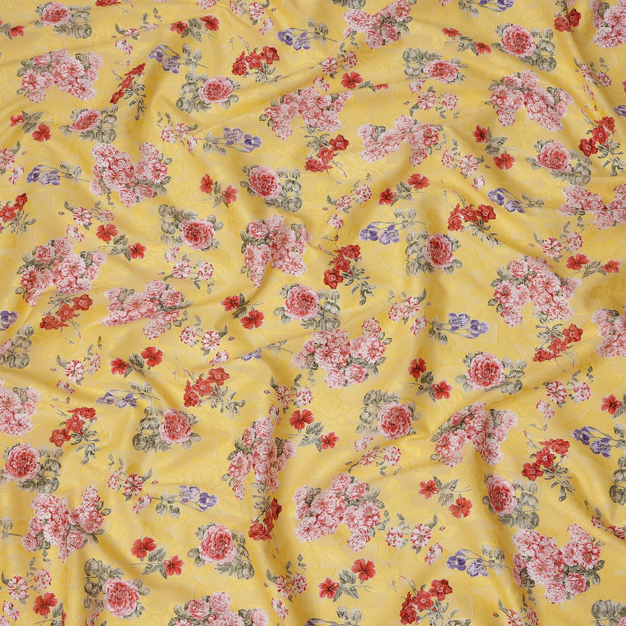 Yellow Floral Printed Cotton Uragiri Voile Fabric, 110 Cms Width, Japan-D25294