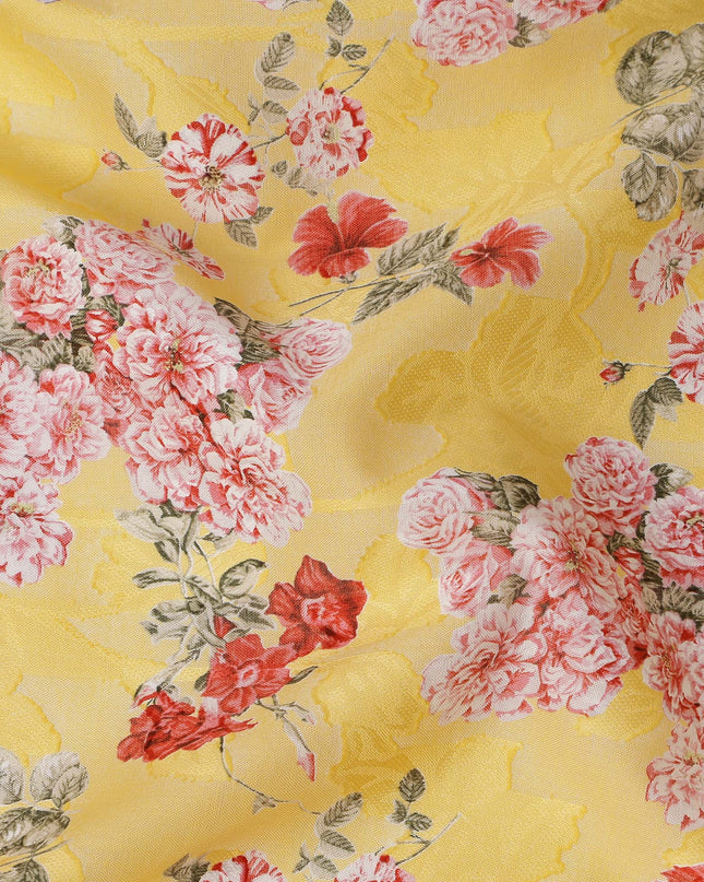 Yellow Floral Printed Cotton Uragiri Voile Fabric, 110 Cms Width, Japan-D25294