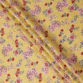 Yellow Floral Printed Cotton Uragiri Voile Fabric, 110 Cms Width, Japan-D25294