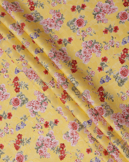 Yellow Floral Printed Cotton Uragiri Voile Fabric, 110 Cms Width, Japan-D25294
