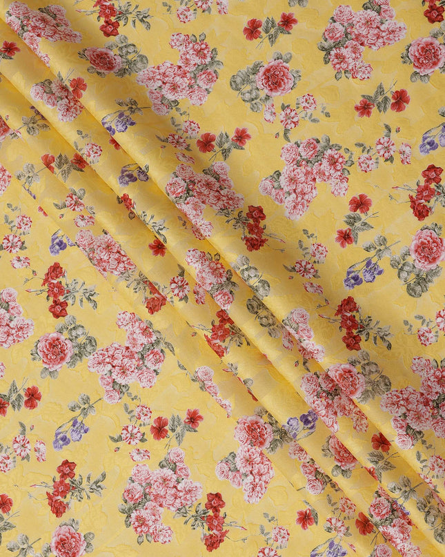 Yellow Floral Printed Cotton Uragiri Voile Fabric, 110 Cms Width, Japan-D25294