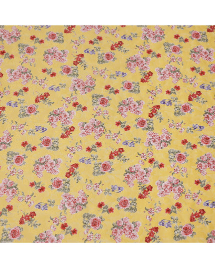 Yellow Floral Printed Cotton Uragiri Voile Fabric, 110 Cms Width, Japan-D25294