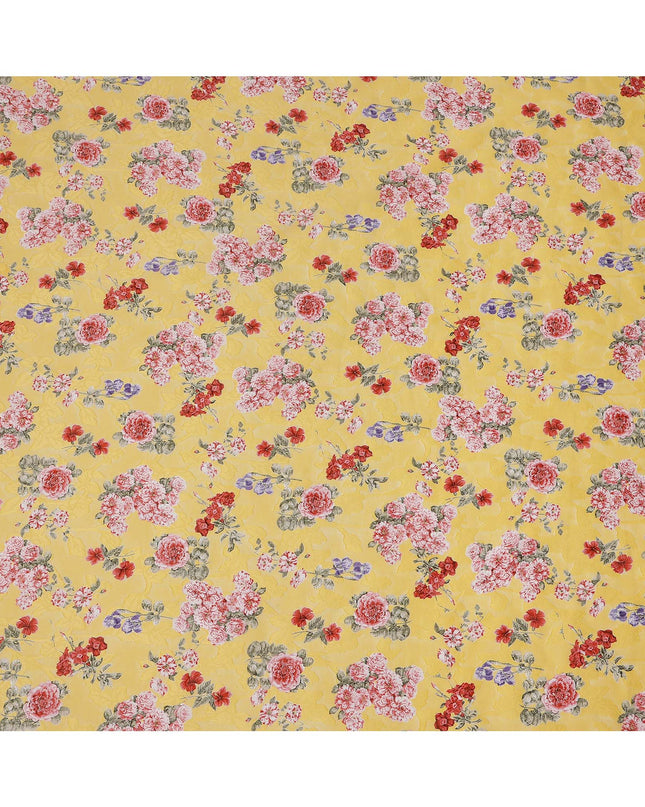 Yellow Floral Printed Cotton Uragiri Voile Fabric, 110 Cms Width, Japan-D25294