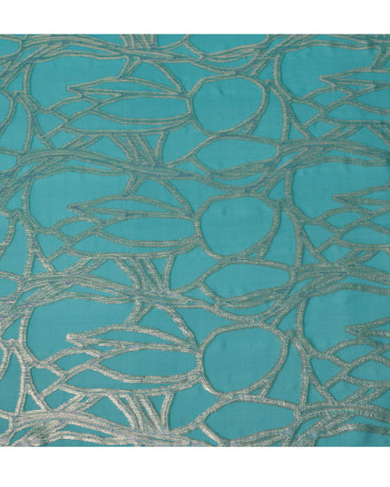Teal Abstract Silk Chiffon Fabric with Metallic Lurex, 140 Cms, South Korea-D25486