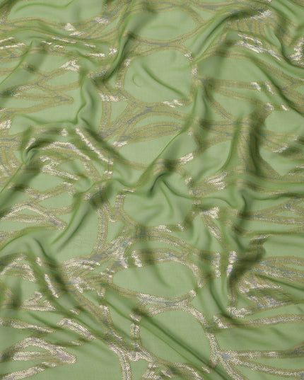 Green Abstract Silk Chiffon Fabric with Metallic Lurex, 140 Cms, South Korea-D25487
