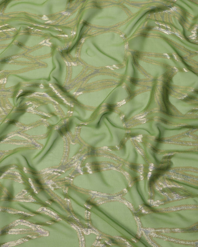 Green Abstract Silk Chiffon Fabric with Metallic Lurex, 140 Cms, South Korea-D25487