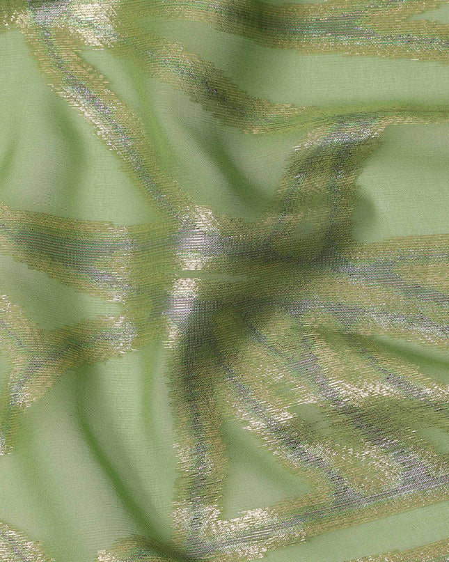 Green Abstract Silk Chiffon Fabric with Metallic Lurex, 140 Cms, South Korea-D25487