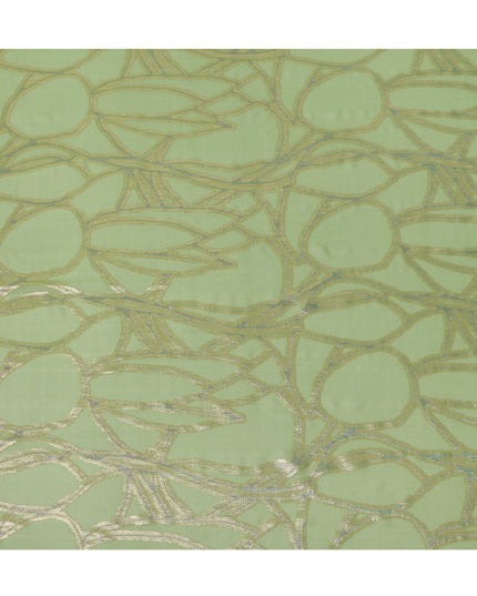 Green Abstract Silk Chiffon Fabric with Metallic Lurex, 140 Cms, South Korea-D25487