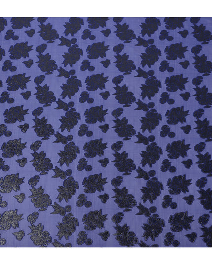 Blue Floral Pattern Silk Chiffon Fabric with Metallic Lurex, 110 Cms, South Korea-D25496