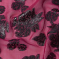Pink Floral Pattern Silk Chiffon Fabric with Metallic Lurex, 110 Cms, South Korea-D25497