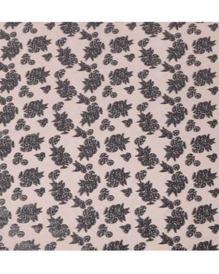 Peach Floral Pattern Silk Chiffon Fabric with Metallic Lurex, 110 Cms, South Korea-D25498