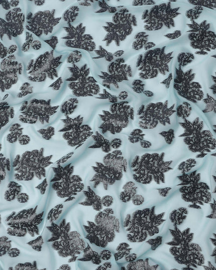 Light Blue Floral Pattern Silk Chiffon Fabric with Metallic Lurex, 110 Cms, South Korea-D25499