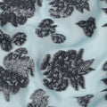 Light Blue Floral Pattern Silk Chiffon Fabric with Metallic Lurex, 110 Cms, South Korea-D25499