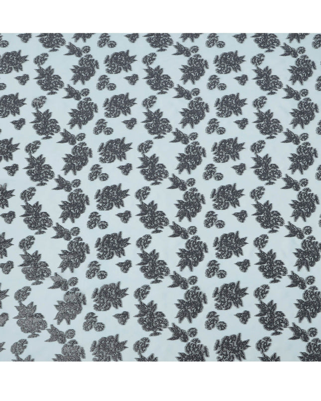 Light Blue Floral Pattern Silk Chiffon Fabric with Metallic Lurex, 110 Cms, South Korea-D25499