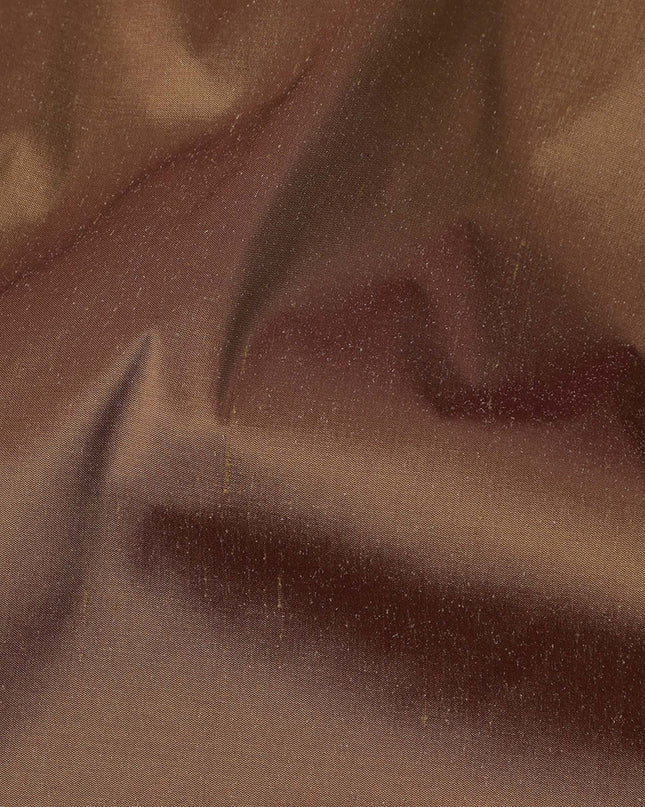 Copper Brown Plain Pure Raw Silk Fabric, 140 Cms Width, Made in India-D25981