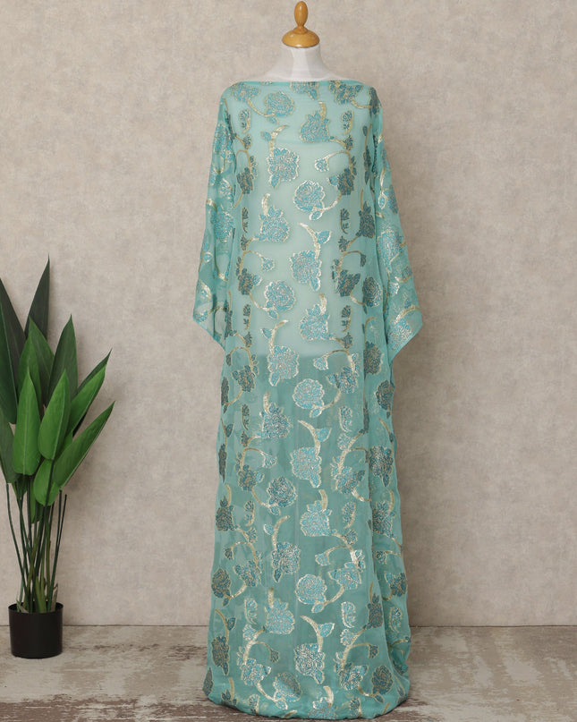 Mint Blue Fransawi Traditional Somali Silk Chiffon Dirac Fabric with Metallic Lurex, 3.5 Mtrs, Width 140 Cms, France-D26504 Regal Fabrics