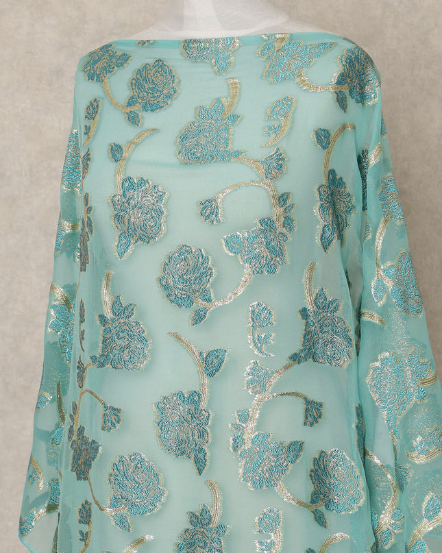 Mint Blue Fransawi Traditional Somali Silk Chiffon Dirac Fabric with Metallic Lurex, 3.5 Mtrs, Width 140 Cms, France-D26504 Regal Fabrics