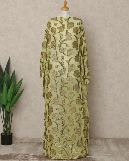 Olive Green Fransawi Traditional Somali Silk Chiffon Dirac Fabric with Metallic Lurex, 3.5 Mtrs, Width 140 Cms, France-D26505
