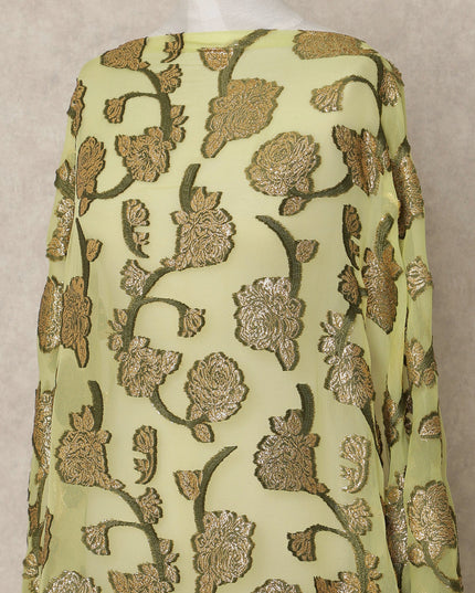 Olive Green Fransawi Traditional Somali Silk Chiffon Dirac Fabric with Metallic Lurex, 3.5 Mtrs, Width 140 Cms, France-D26505