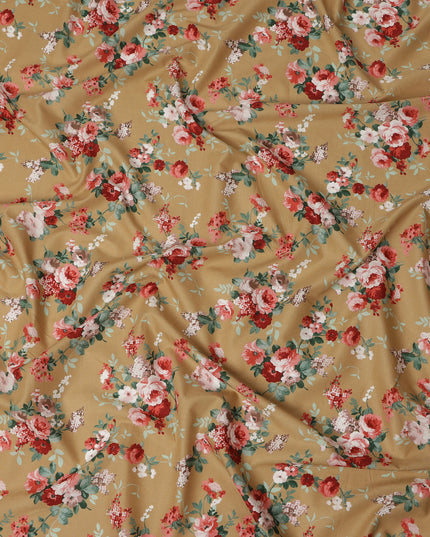 Mustard Floral Printed Cotton Lawn Fabric 110 Cms Width India-D27754 - Regal Fabrics
