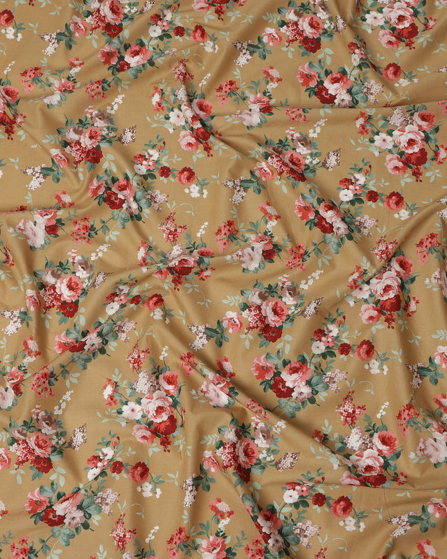 Mustard Floral Printed Cotton Lawn Fabric 110 Cms Width India-D27754 - Regal Fabrics