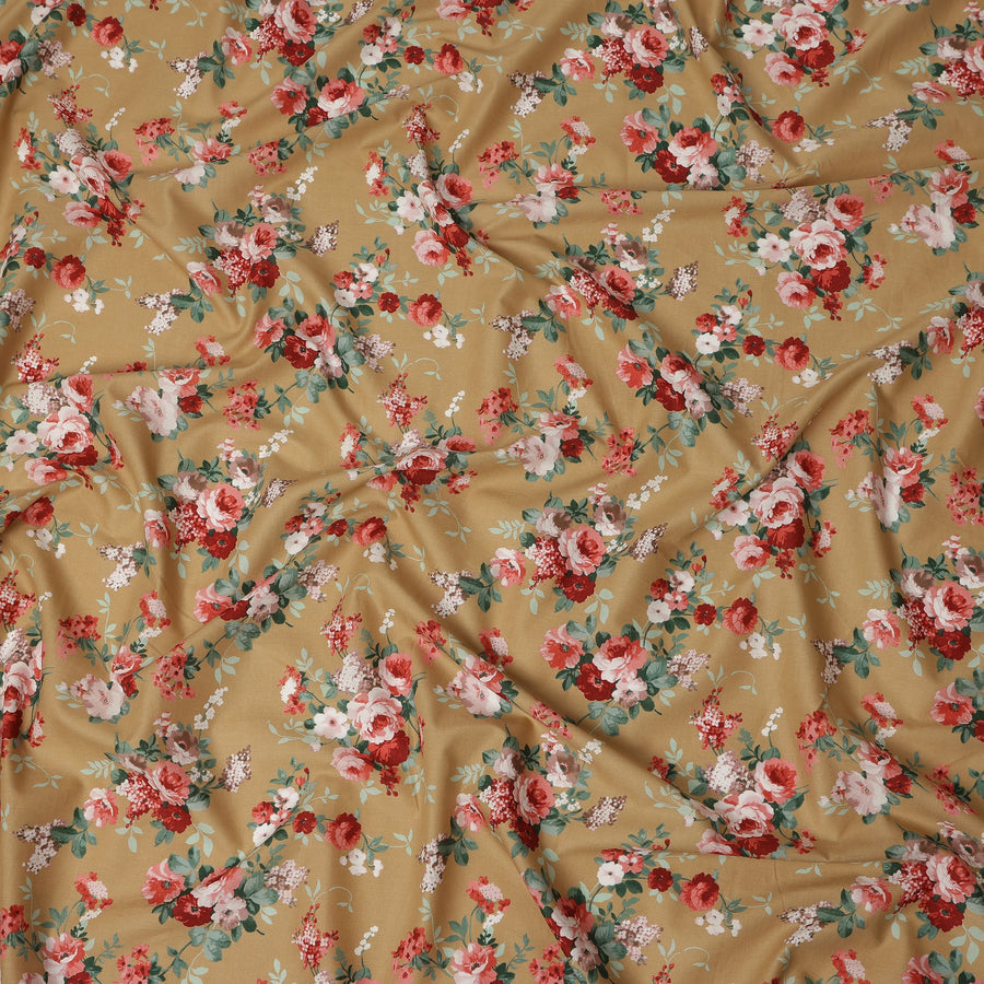 Mustard Floral Printed Cotton Lawn Fabric 110 Cms Width India-D27754 - Regal Fabrics
