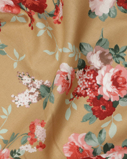 Mustard Floral Printed Cotton Lawn Fabric 110 Cms Width India-D27754 - Regal Fabrics