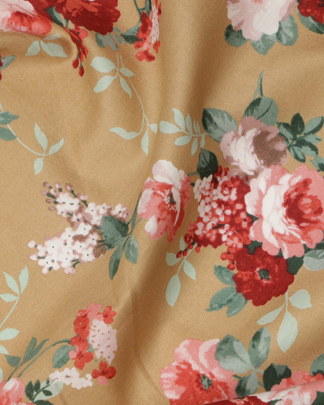 Mustard Floral Printed Cotton Lawn Fabric 110 Cms Width India-D27754 - Regal Fabrics