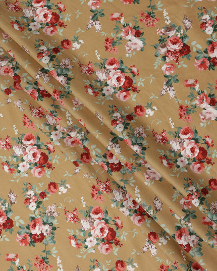 Mustard Floral Printed Cotton Lawn Fabric 110 Cms Width India-D27754 - Regal Fabrics