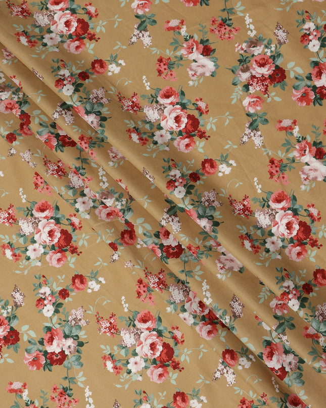 Mustard Floral Printed Cotton Lawn Fabric 110 Cms Width India-D27754 - Regal Fabrics