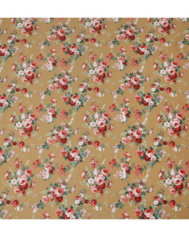 Mustard Floral Printed Cotton Lawn Fabric 110 Cms Width India-D27754 - Regal Fabrics