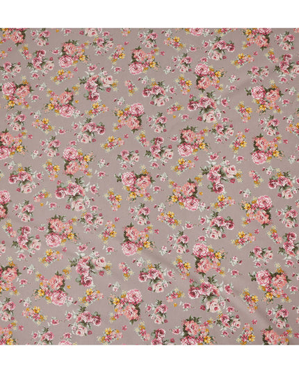 Taupe Floral Printed Cotton Lawn Fabric 110 Cms Width India-D27755 - Regal Fabrics